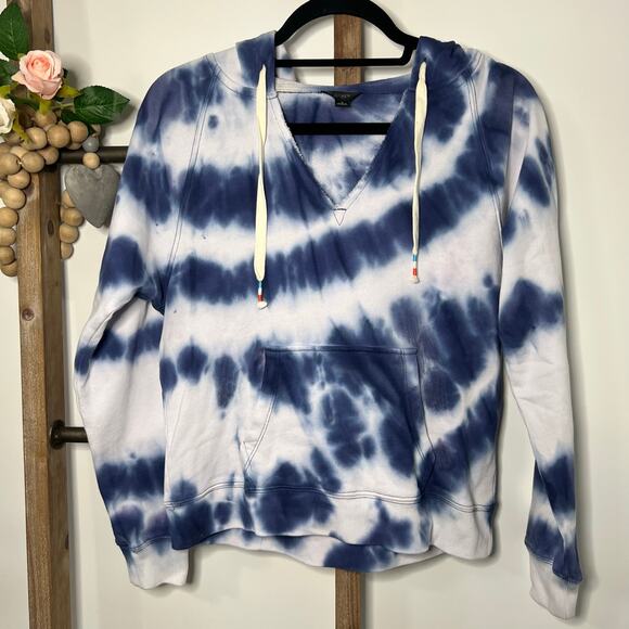 J Crew Long Sleeve V Neck Tie Dye Hoodie Sweatshirt Size Small - Picture 2 of 8
